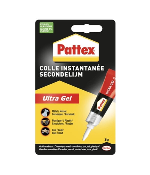 Secondelijm Pattex ultra gel tube 3gram op blister. 836232; 1109769