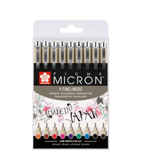 Fineliners Sakura pigma micron assorti kleur set à 9 stuks. 632638; 2039980