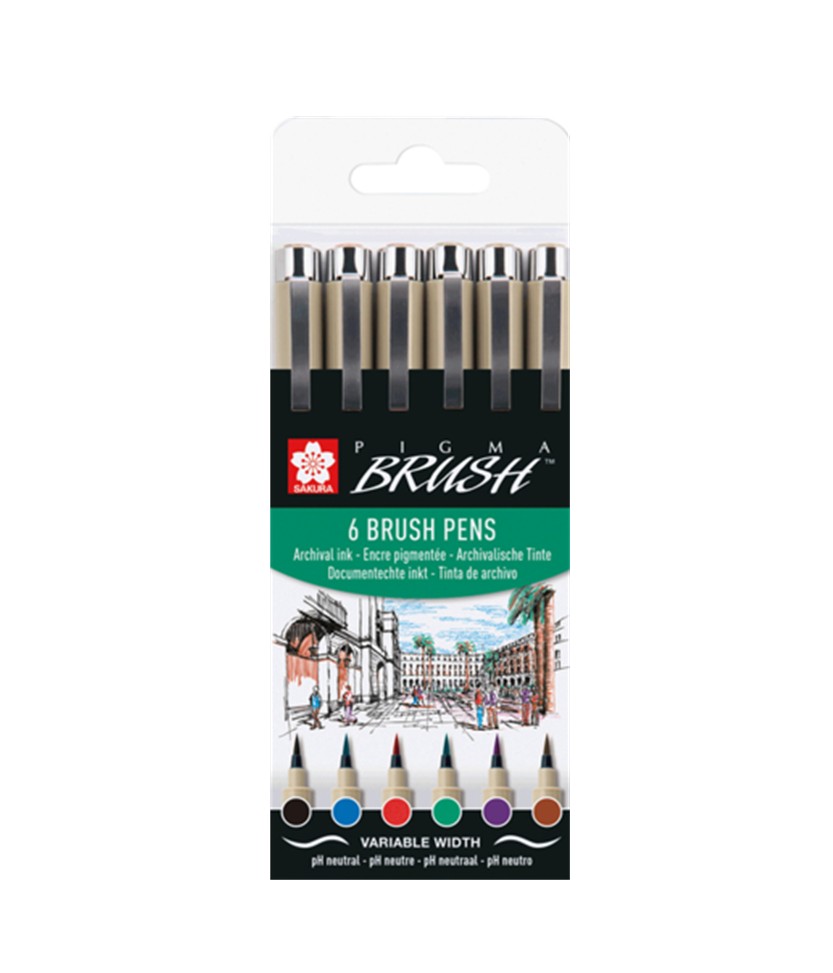 Brushpen Sakura pigma set à 6 stuks assorti kleur. 784145; 2209931