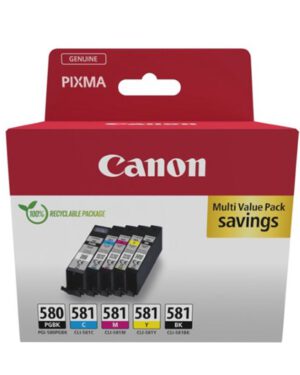 Inktcartridge Canon PGI-580+CLI-581 2x zwart+3 kleuren. 405351; 2064373