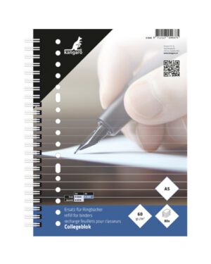 Collegeblok Kangaro A5 17-gaats 60 grams 80 blad gelinieerd. K-5545; 2426065