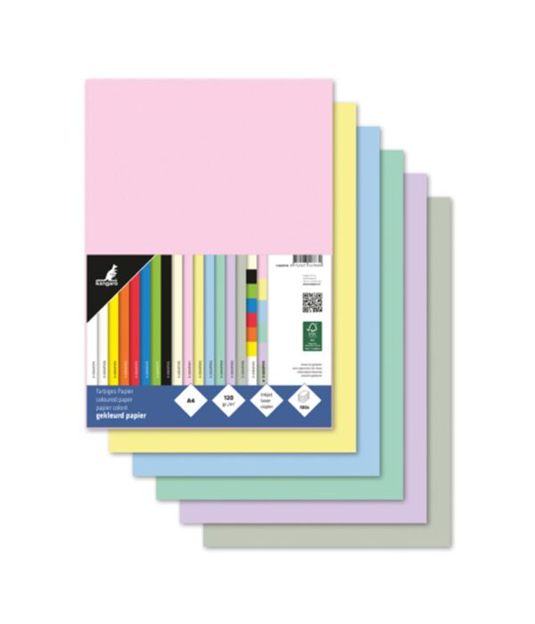 Papier Kangaro A4 120 grams pastel assorti 100 vel.  K-0043P415; 2618499