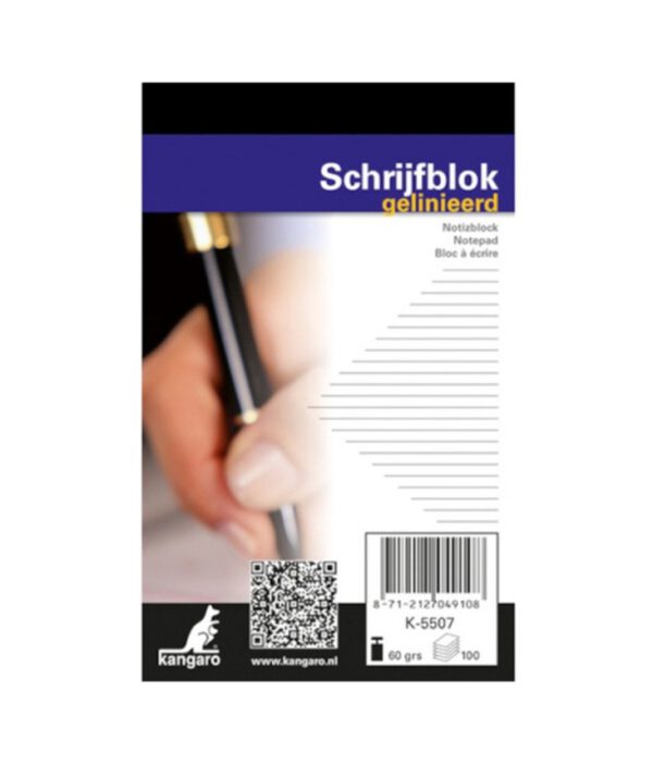 Schrijfblok Kangaro A7 lijn 60 grams 100 blad. K-5507; 2426058