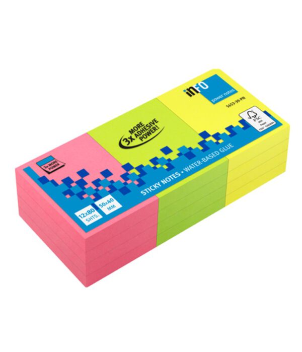Info Notes 50x40mm assorti felle kleuren pak a 12 blok. In-5653-39; 2423615