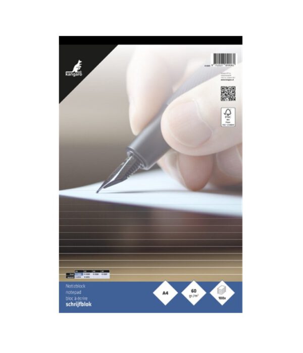 Schrijfblok Kangaro A4 lijn 60 grams 100 blad. K-5504; 2426056