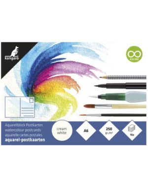 Postkaarten Kangaro blok 15 vel 300 grams aquarelpapier, A6, blanco postkaarten. K-5370; 2497757