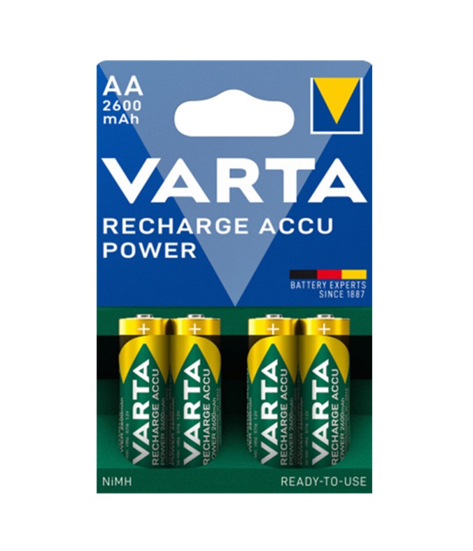Batterij oplaadbaar Varta AA 2600mAh blister a 4 stuks.