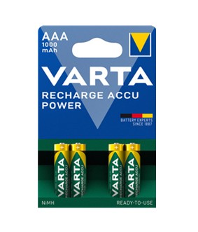 Batterij oplaadbaar Varta AAA 1000mAh blister a 4 stuks. VA-5703301404