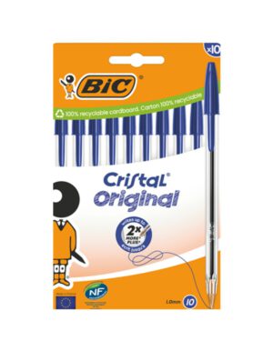 Balpen Bic Cristal medium blauw blister à 10 stuks. 1430312; 2586224