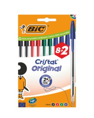Balpen Bic Cristal medium assorti blister à 8+2 gratis. 1430311; 2588033