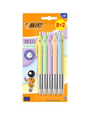 Balpen Bic M10 medium pastel assorti 8+2 gratis. 616413; 1138701